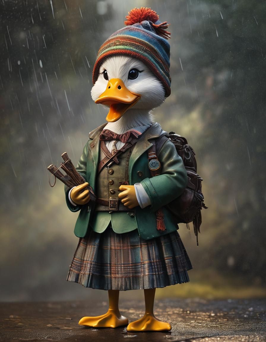 Anthropomorphic Duck in Kilt: Acrylic Painting