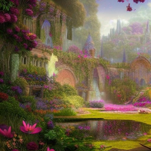 Crystal Castle Fantasy Pathway: Detailed Matte Painting