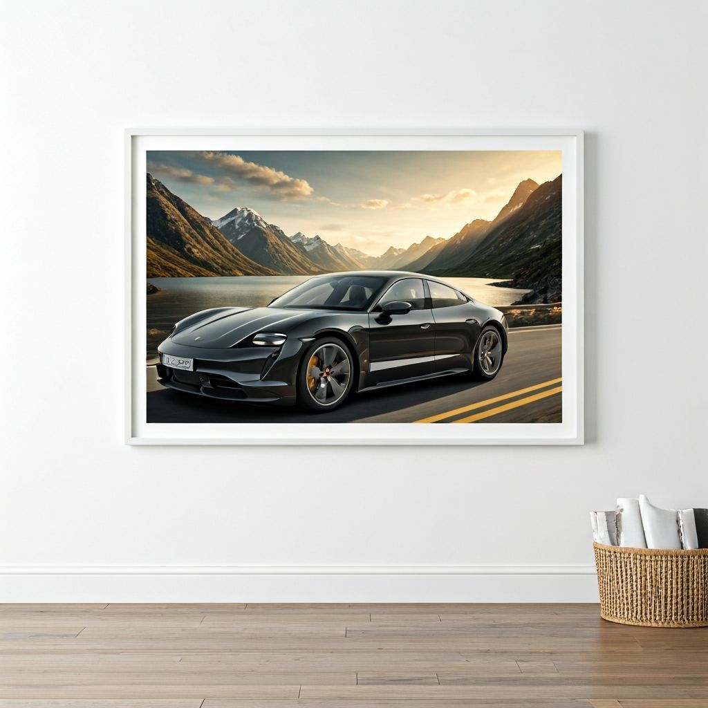 Black Porsche Taycan Drives Scenic Mountain Road