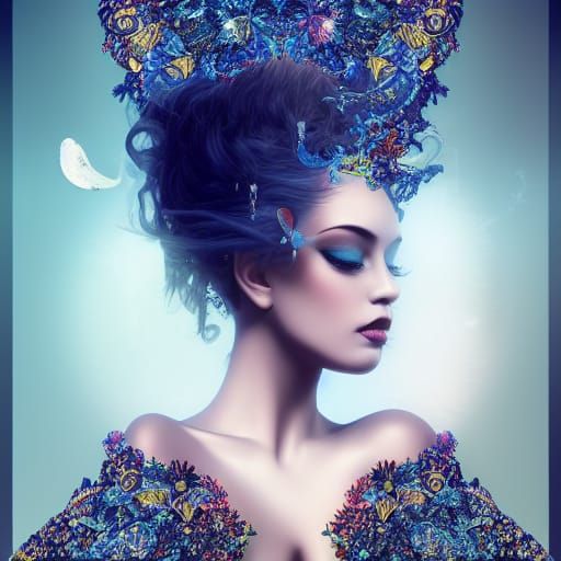 Midnight Beauty in Elaborate Collage Illustration