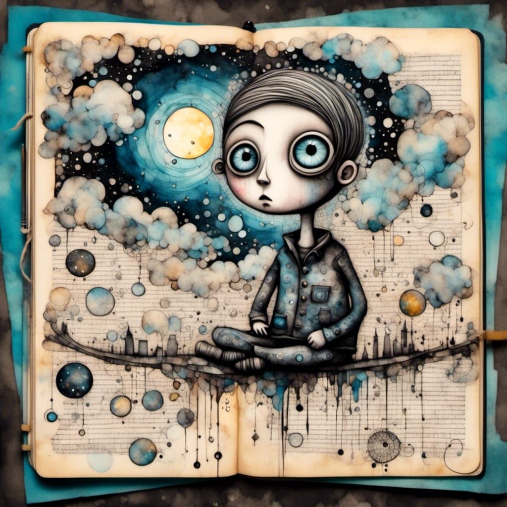 Futurist Sketchbook Art: Man in Starry Night