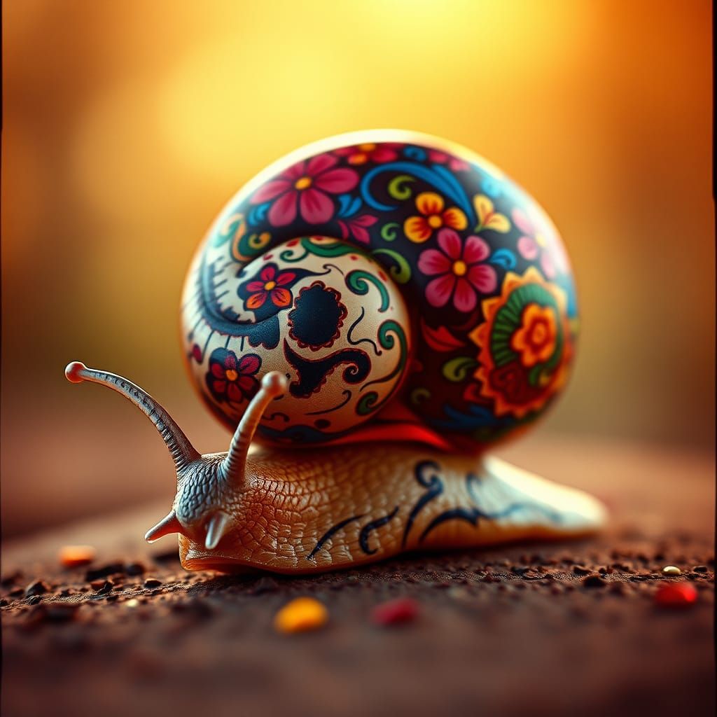 Ornate Snail in Mexican Catrina Style