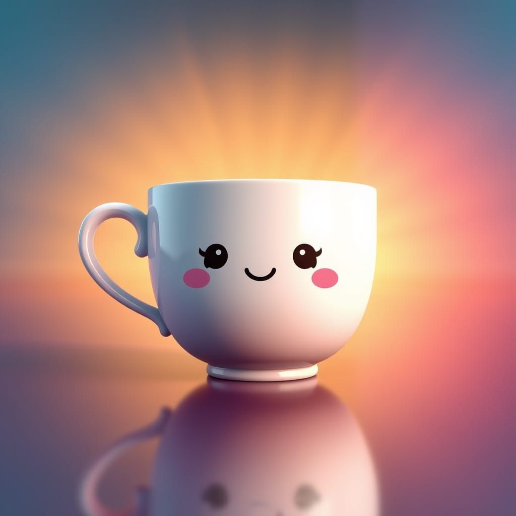 Kawaii Teacup Character in Vibrant 3D Digital Art