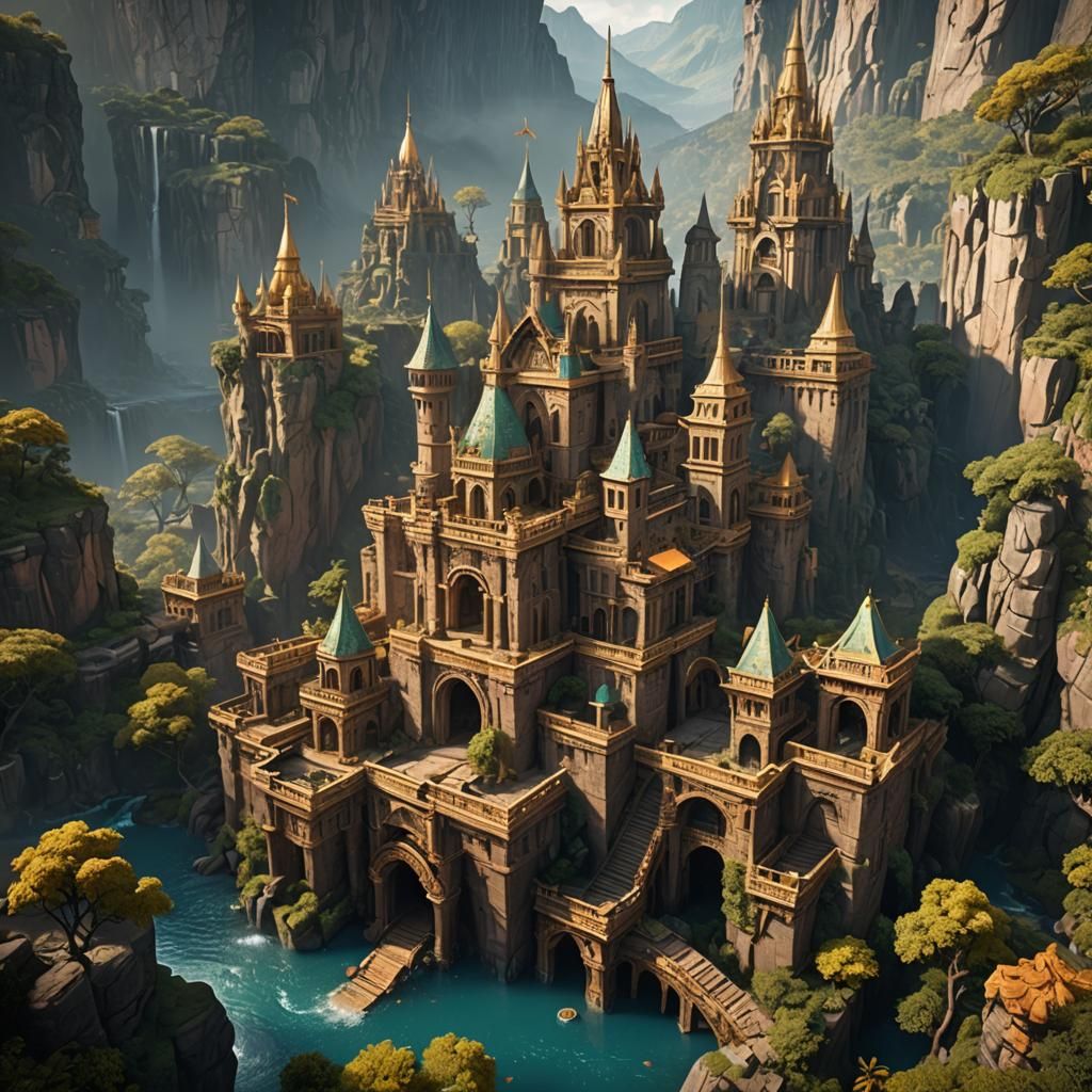 Detailed Matte Painting of El Dorado in Deep Color