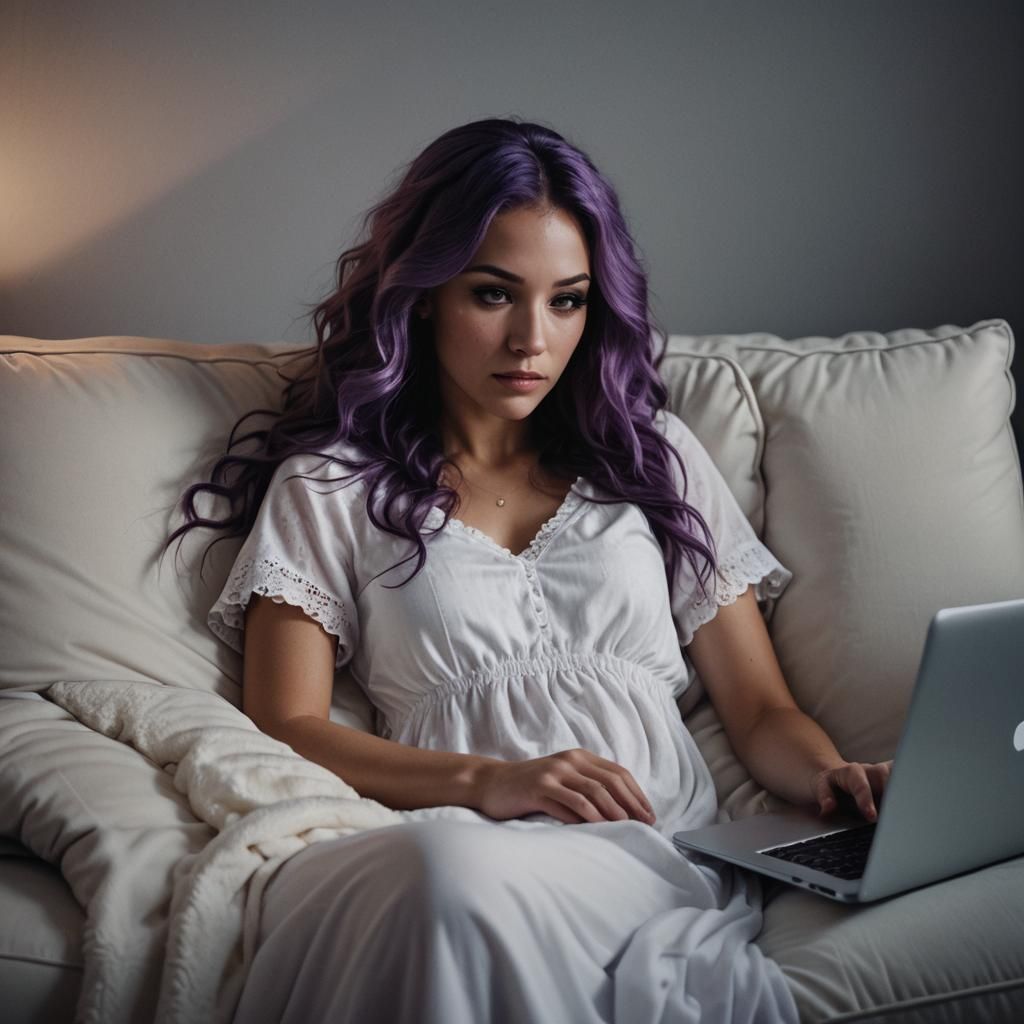 Girl with Purple Hair in Moody, Cinematic Lighting