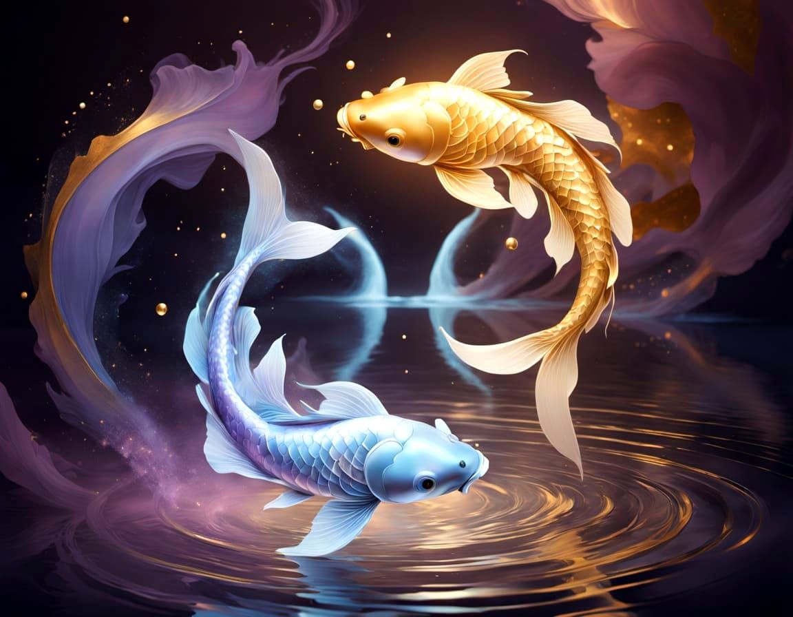 Ethereal Koi Fish Dance in Celestial Aquarium