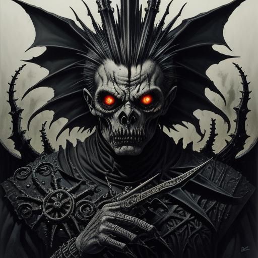 Gothic Horror Creature with Wings and Tentacles