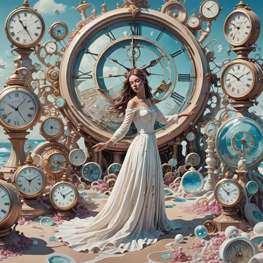Surrealist Dreamscape: Girl and the Melting Clock