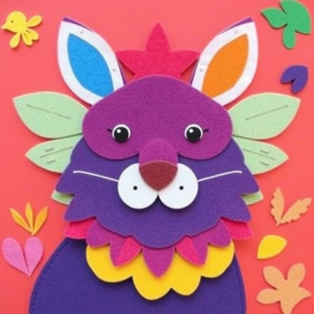 Colorful Felt Collage of Animals and Objects