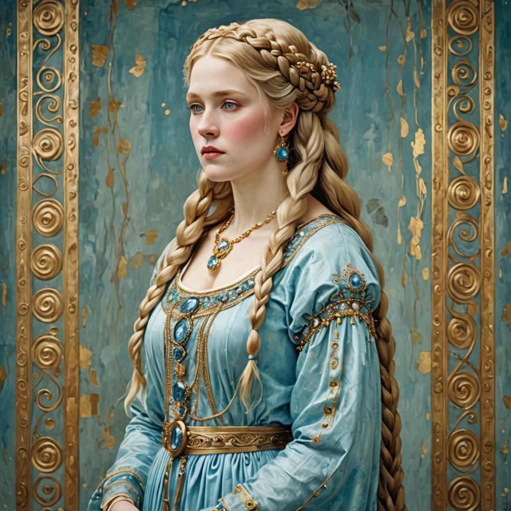 Princess Kriemhild in Klimt Style, Middle Age Fashion