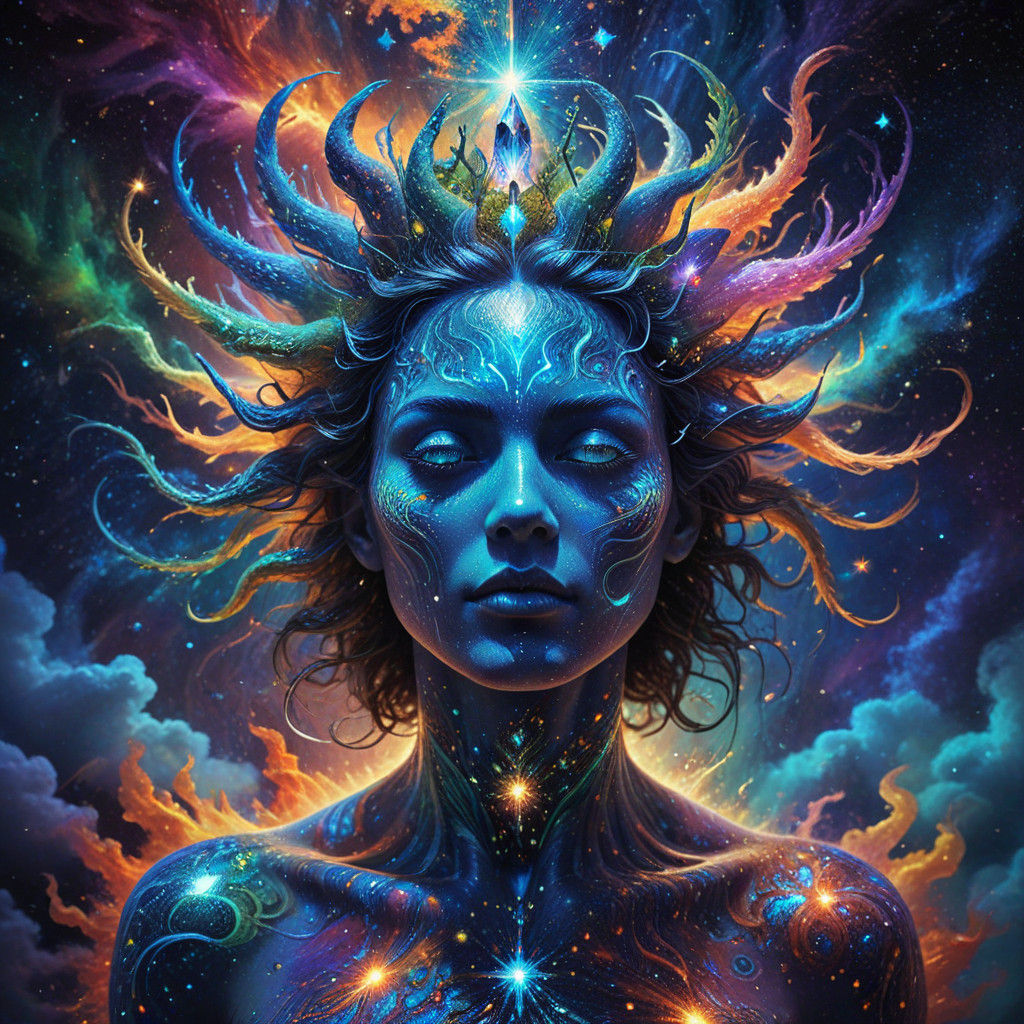 Surreal Astral Death Card in Cosmic Explosion of Colors