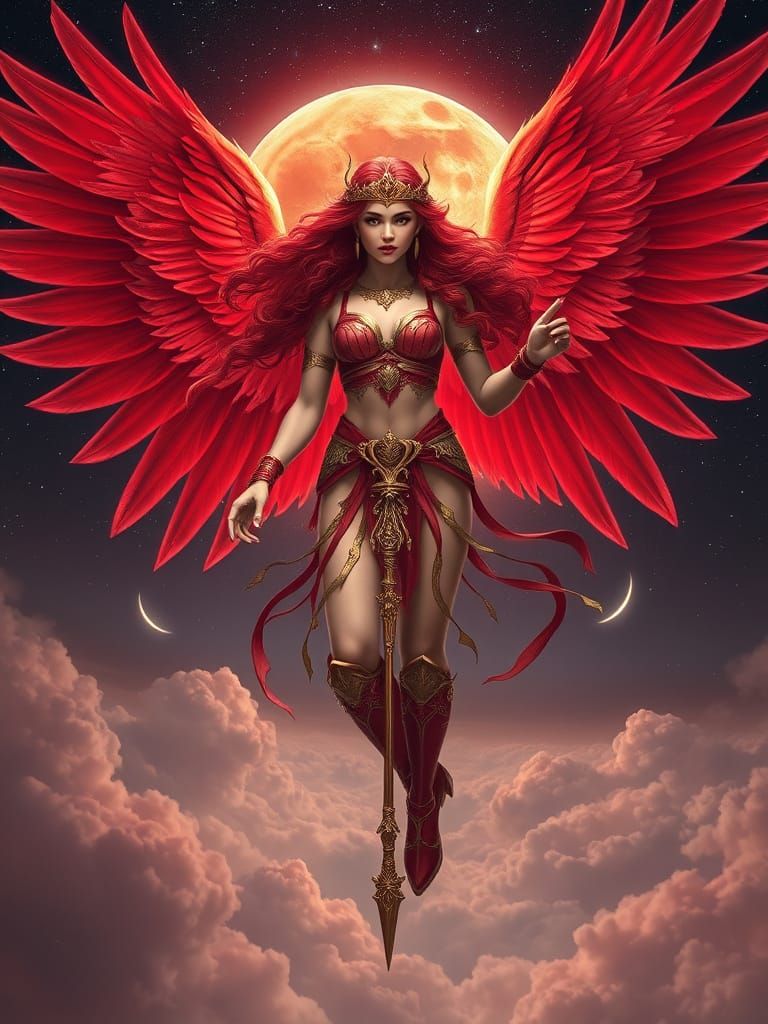 Ethereal Goddess of the Red Moon in Hyperrealistic Fantasy A...