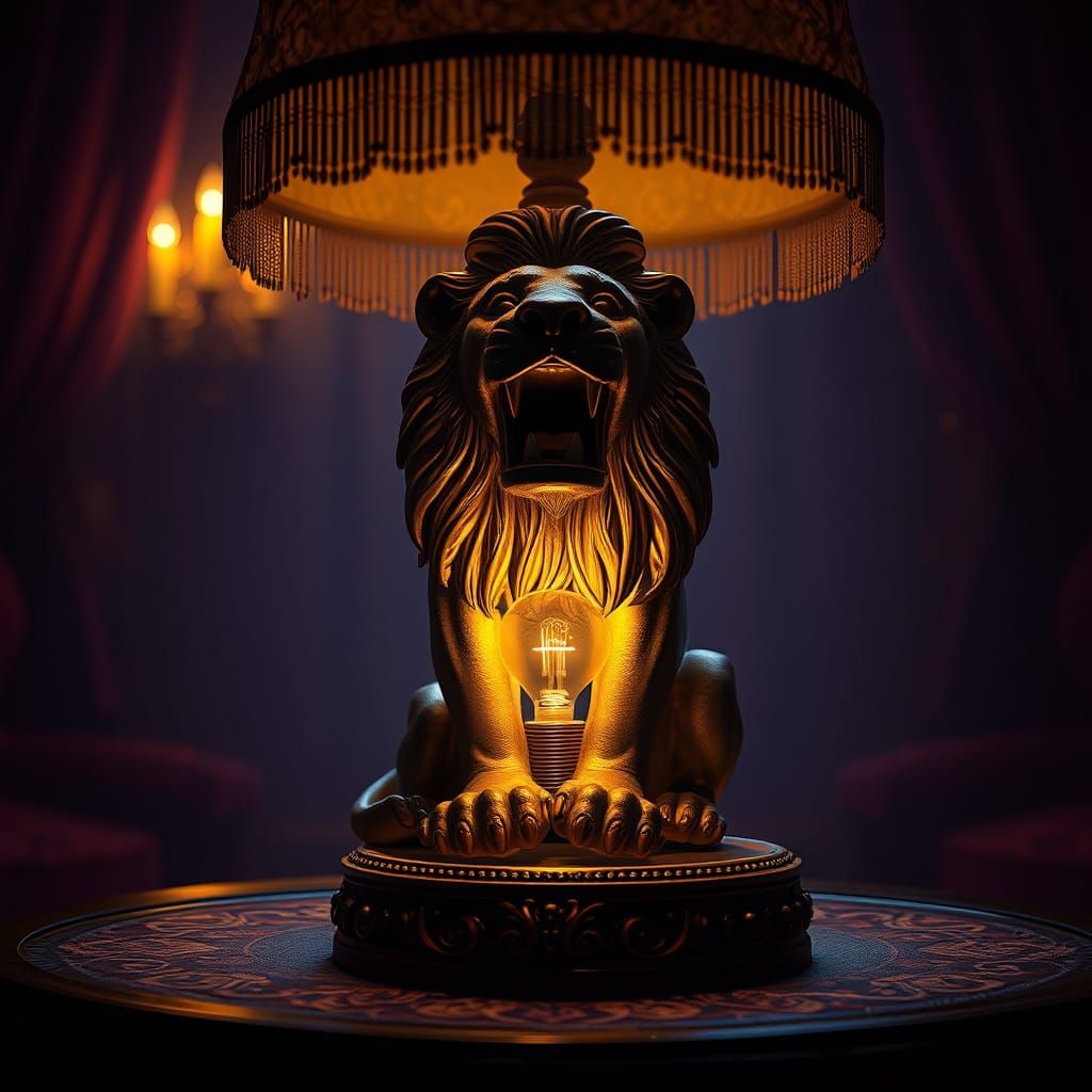 Lion Statue Lamp in Dark Fantasy Style