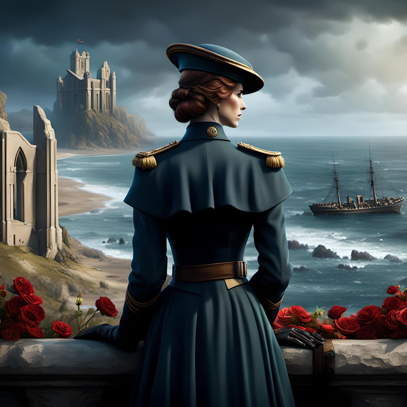 WW1 Widow Contemplates the Sea: Detailed Matte Painting