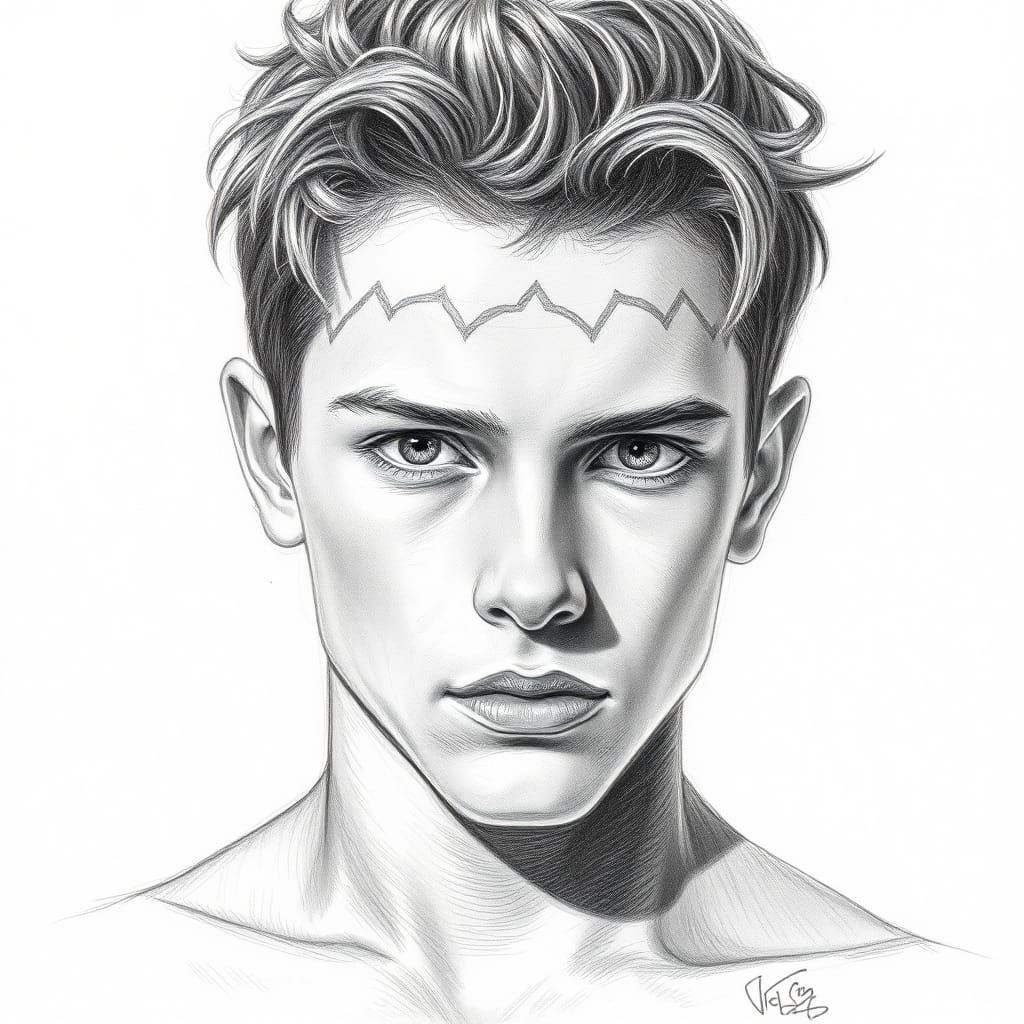 Realistic Pencil Drawing: Exotic Boy with Strength
