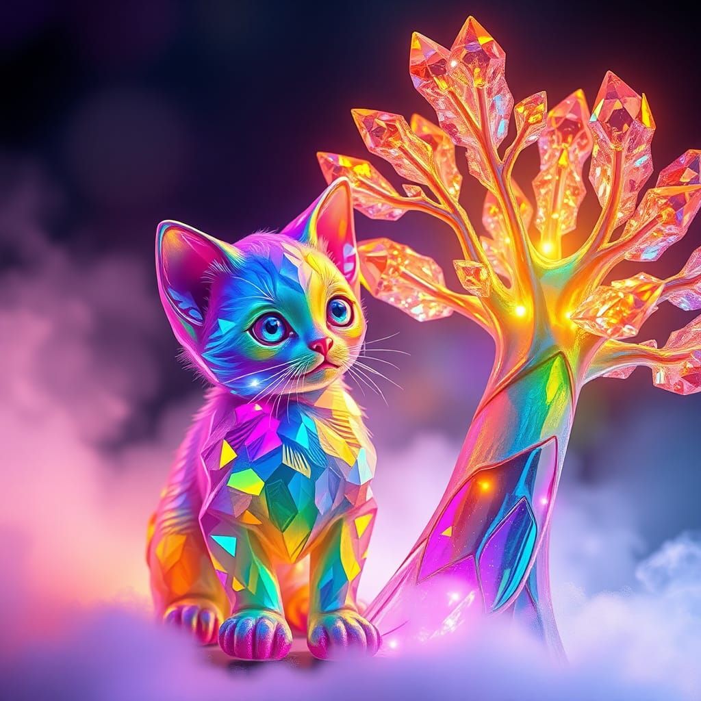 Rainbow Crystal Kitten in a Dreamlike Realm