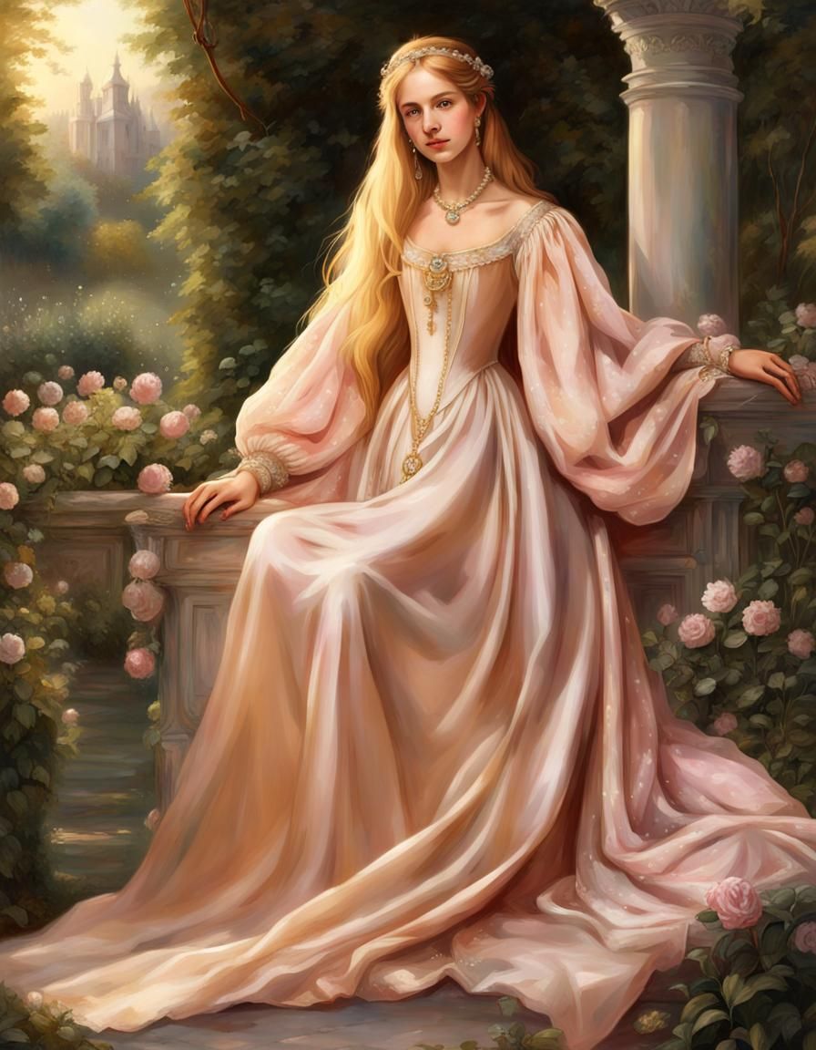 Renaissance Princess in Golden Silk Gown