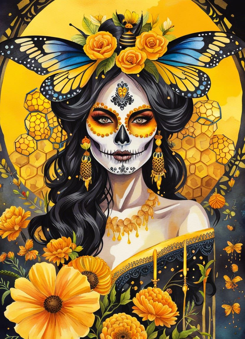 Catrina Woman with Honeycomb and Honeybee