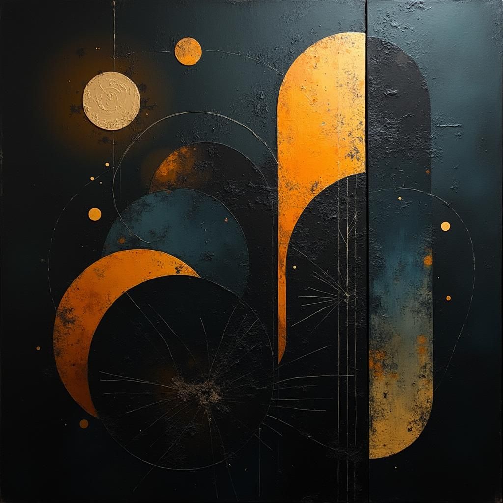 Abstract Embossed Shapes with Golden Lights, Bauhaus Style