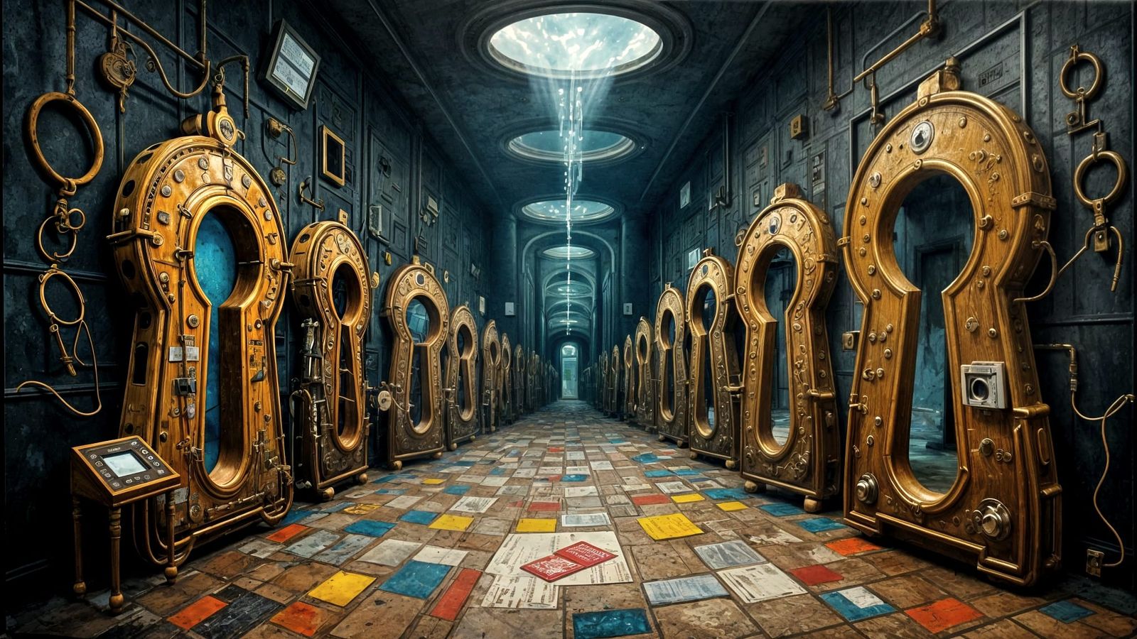 Dozens of Keyholes in Hospital Room with Medical Equipment