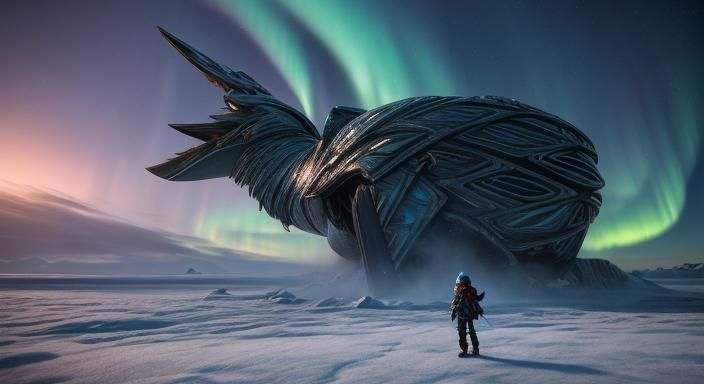 Inuit Hunter with Glowing Harpoon in Hyperreal Fantasy