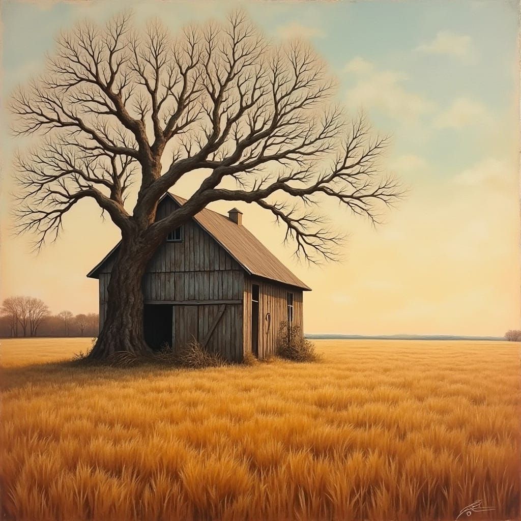 Rustic Barn in Sunset Landscape