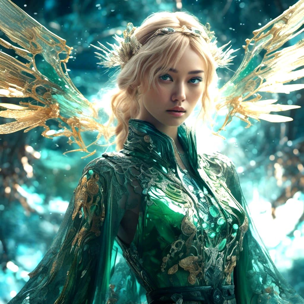 Futuristic Japanese Woman with Crystal Wings