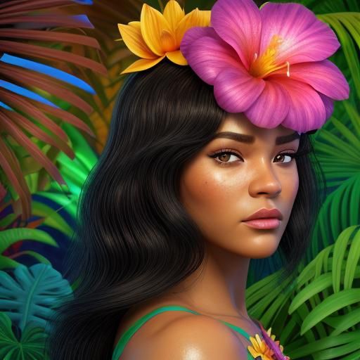 Jungle Man Impressing Exotic Beauty in Pixar Disney Style