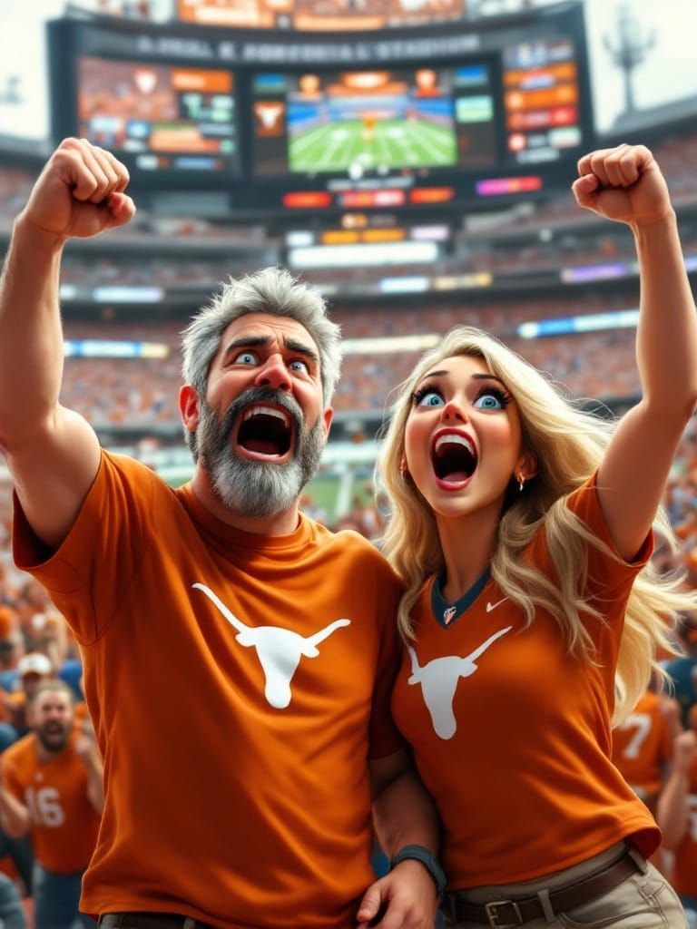 Texas Longhorns Game: Cheering Fans in 3D Cartoon Style