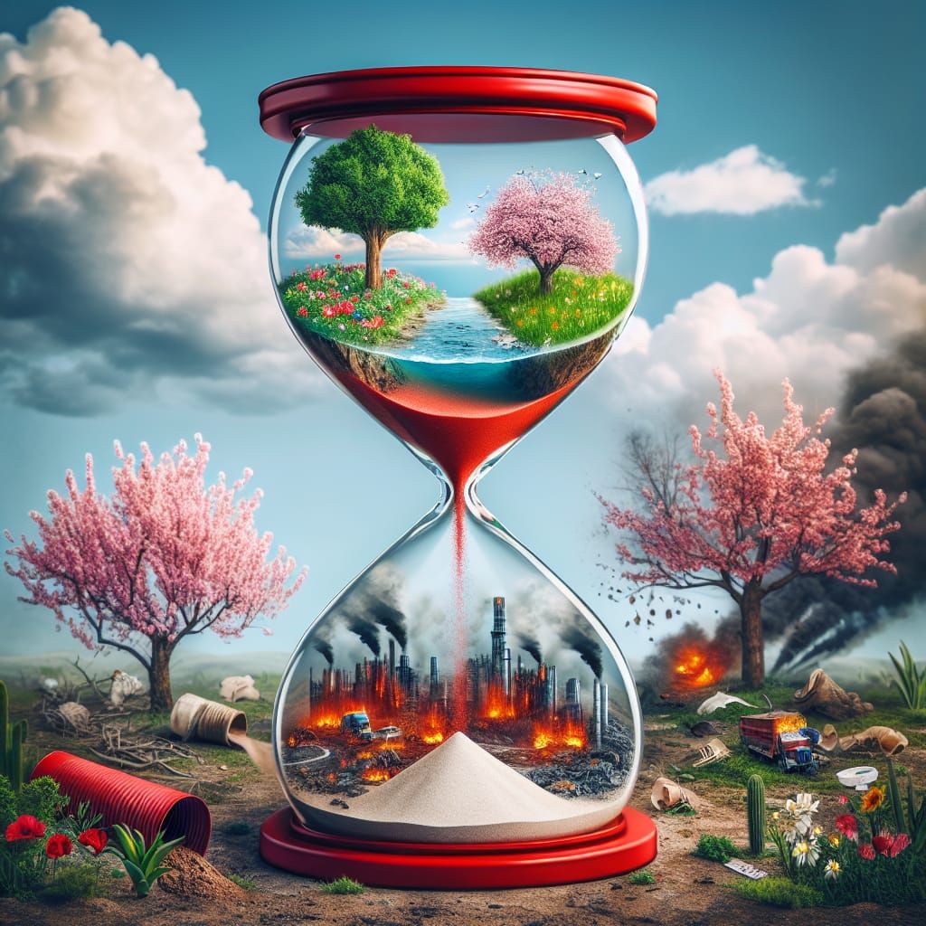Hourglass: Healthy Nature vs. Environmental Destruction