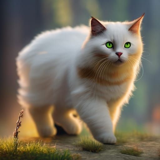 Calico Cat Running Through Flowers: Digital Art