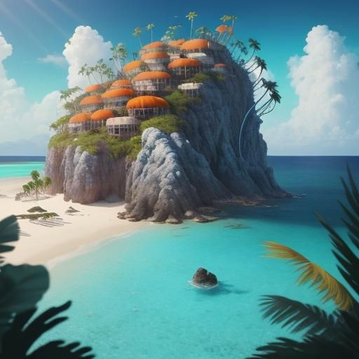 Desert Island Oasis: Detailed Matte Painting