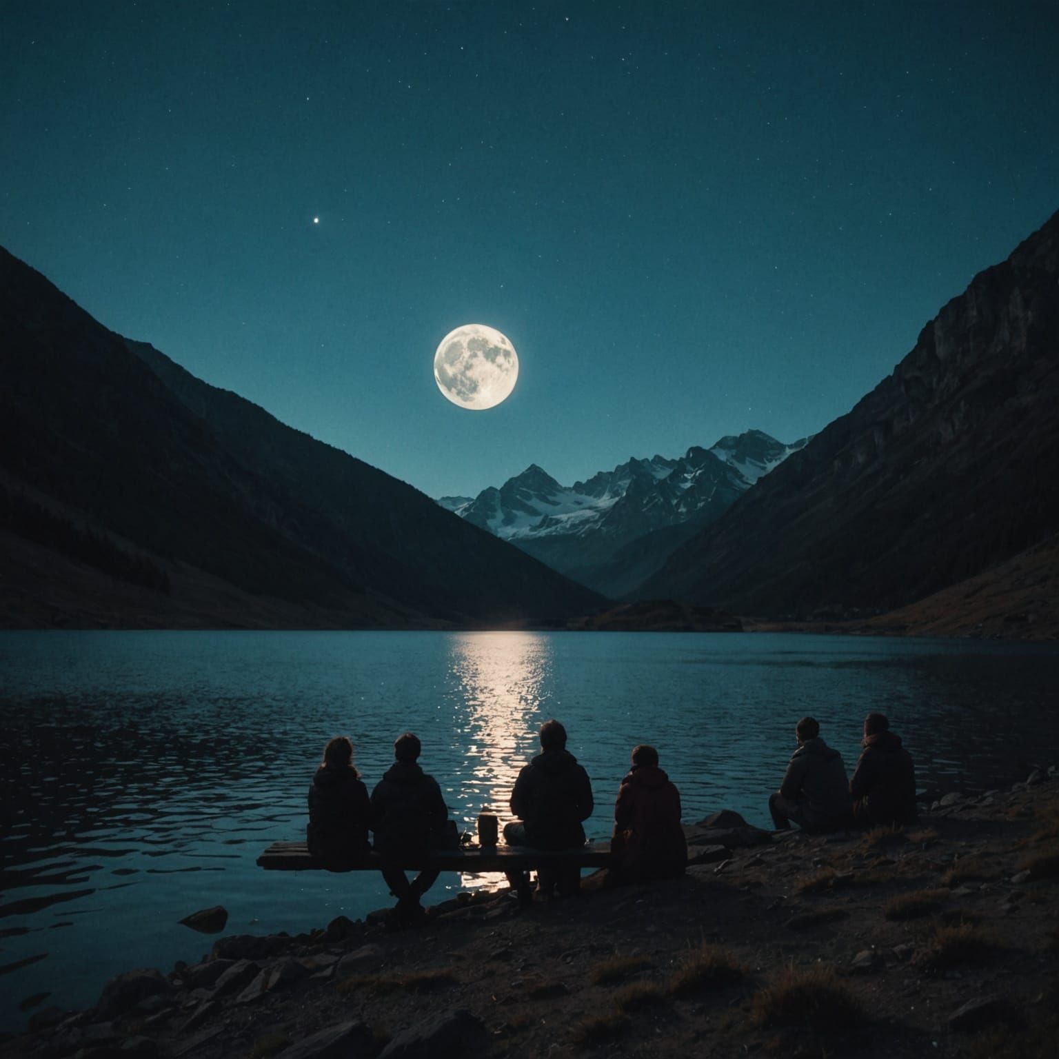 Wolves Howling at Moonlit Mountain Lake