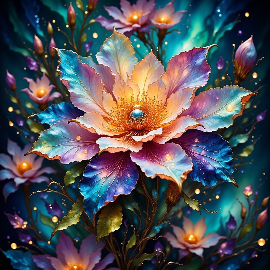 Luminous Cosmic Flower in Silvering Photograph