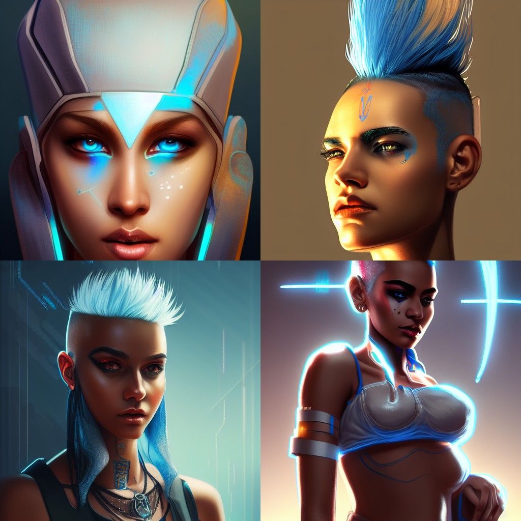 Cyberpunk Woman with White Mohawk and Blue Eyes