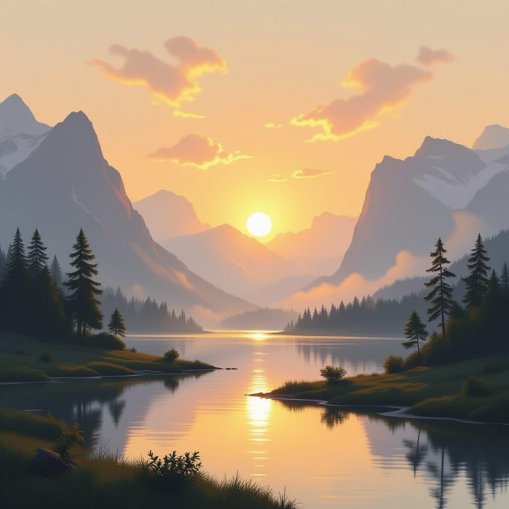 Golden Hour Ethereal Landscape Digital Painting