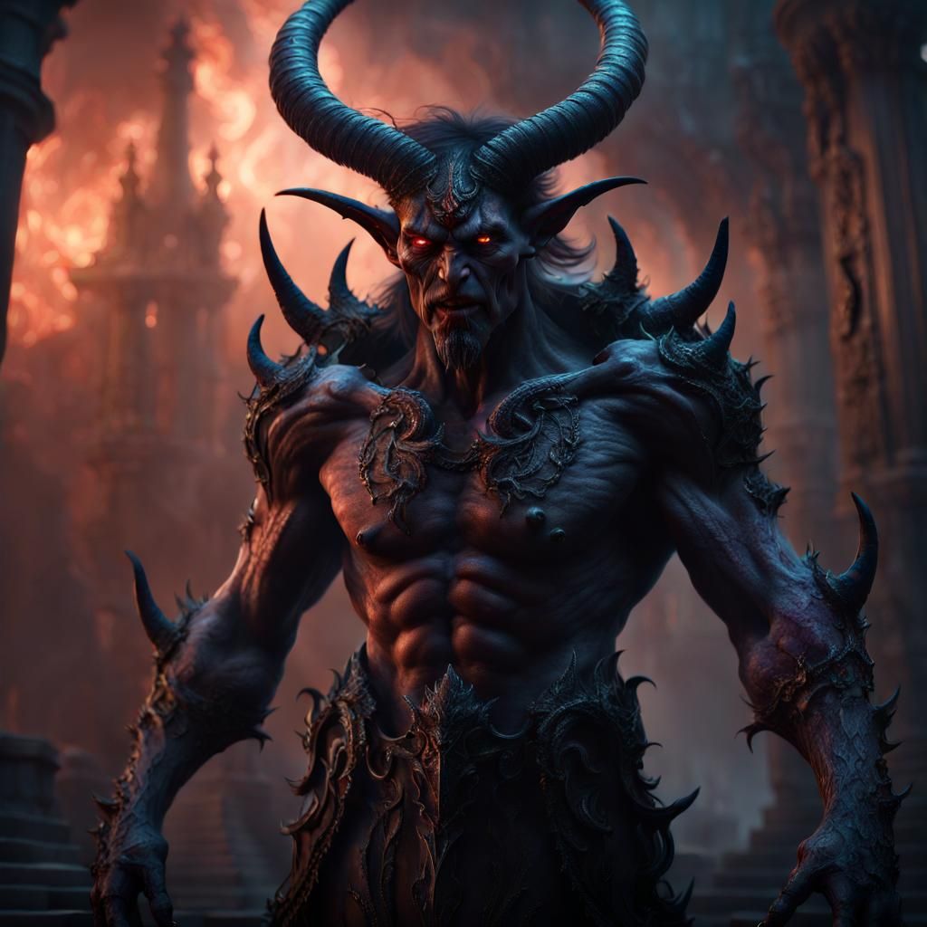 Hyperrealistic Demon with Horns in Dark Fantasy Style