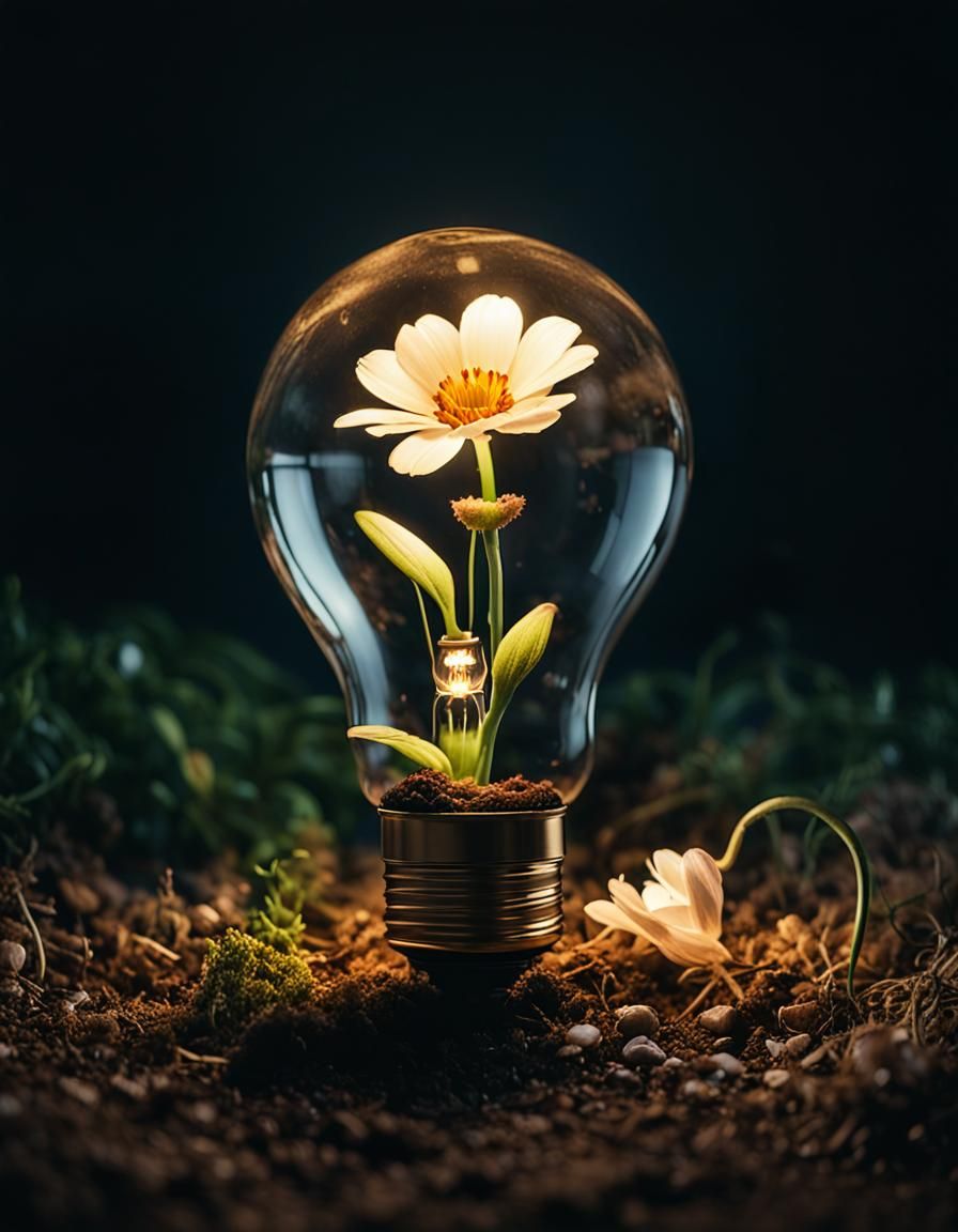 a light bulb with a flower inside