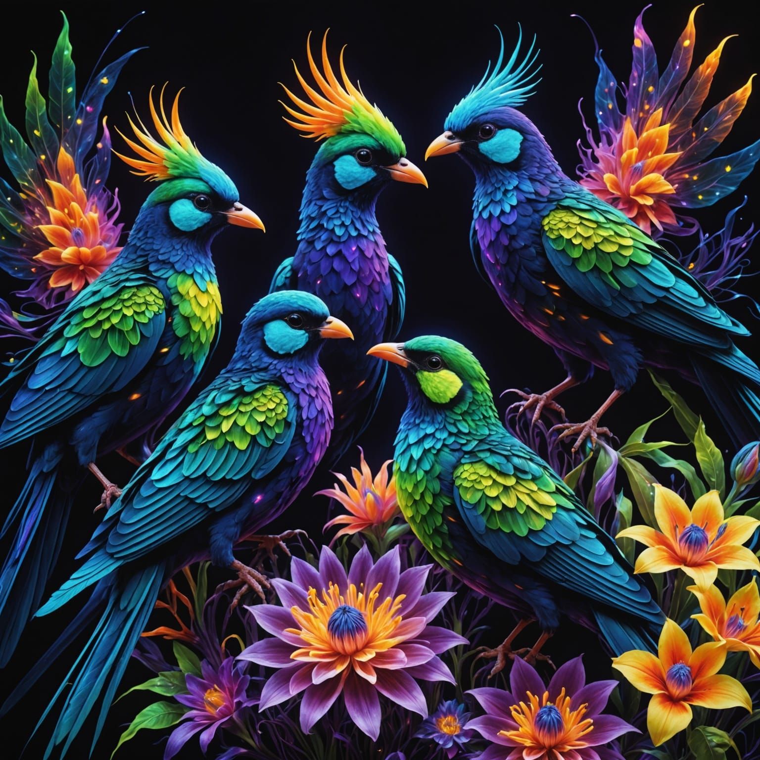 Luminous Exotic Birds With Fiber Optic Rainbows