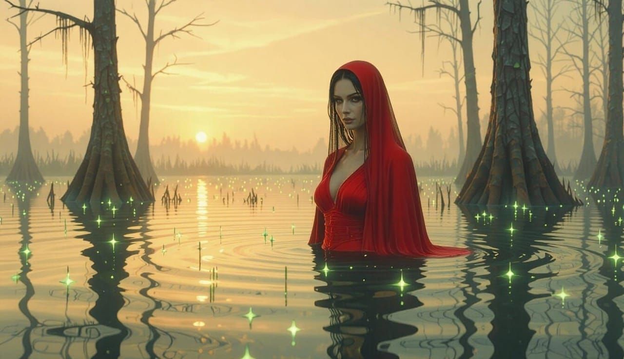 Woman in Scarlet Courage, Dawn Eyes, Calming Storms