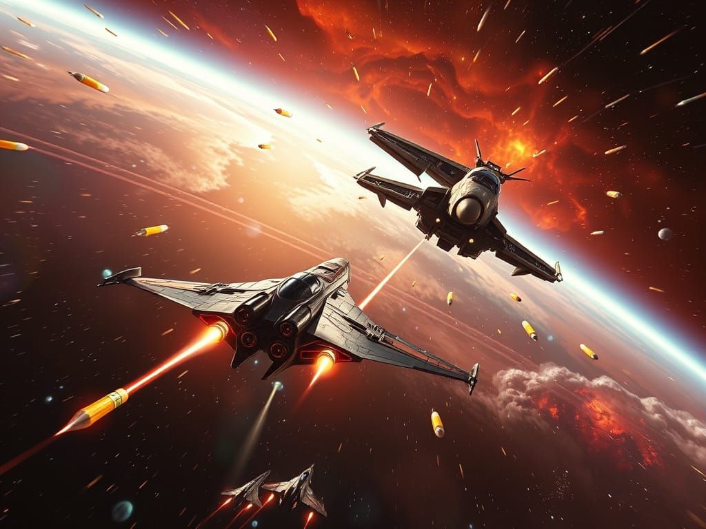 Futuristic Starfighters in Epic Space Battle