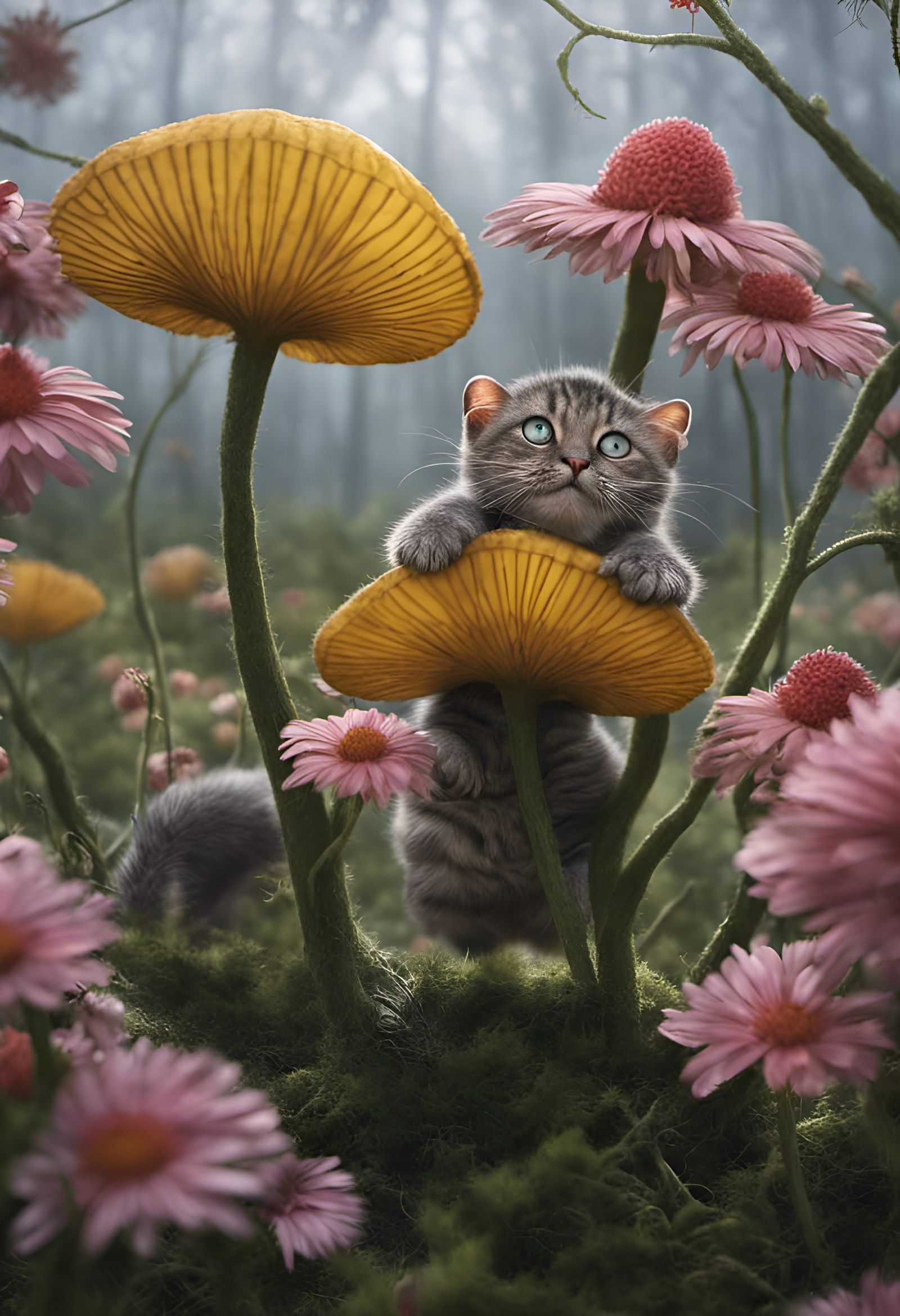 Happy Alien People and Pets in Dreamy Light