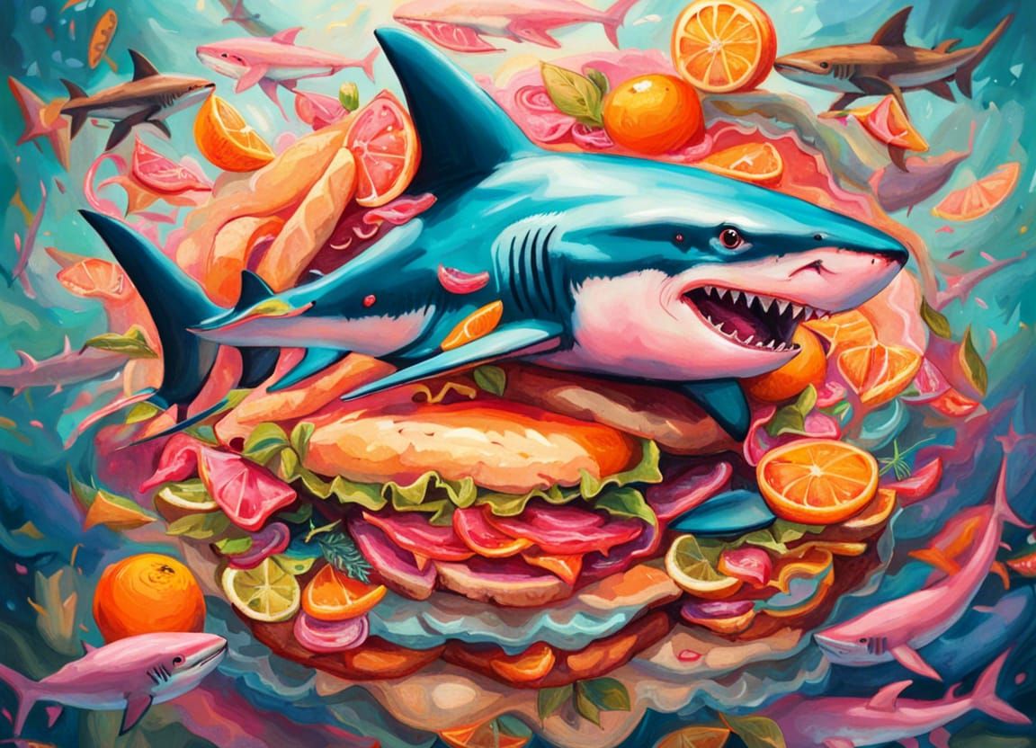 Surreal Shark Sandwich in Vibrant Colors