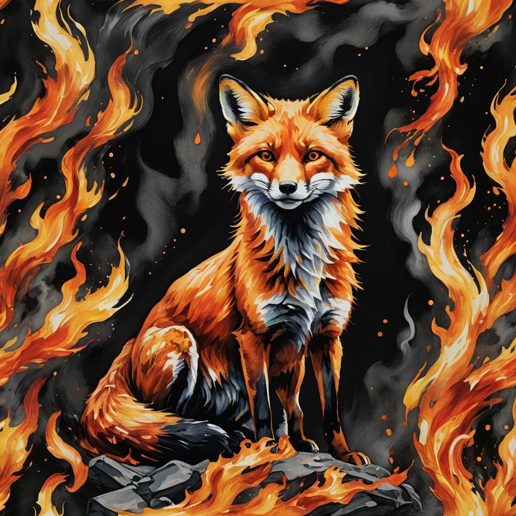 Fiery Fox in Gouache Impressionist Style