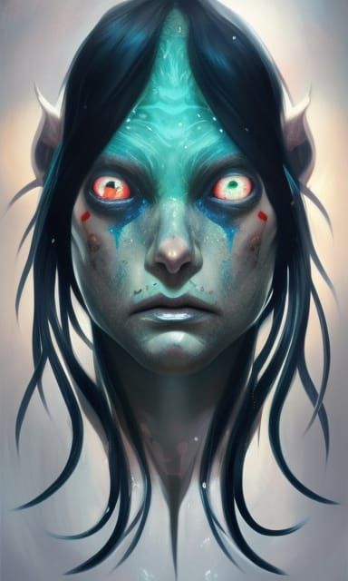 Deep Sea Elf God Portrait in Art Nouveau Style