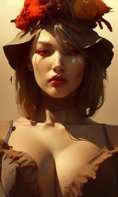 Scarecrow Woman Portrait in Hyperdetailed Style