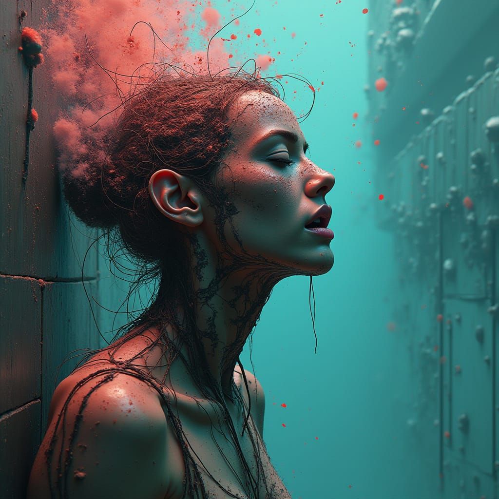 Fragmented Cyborg in Neon Vortex: Synthwave Style