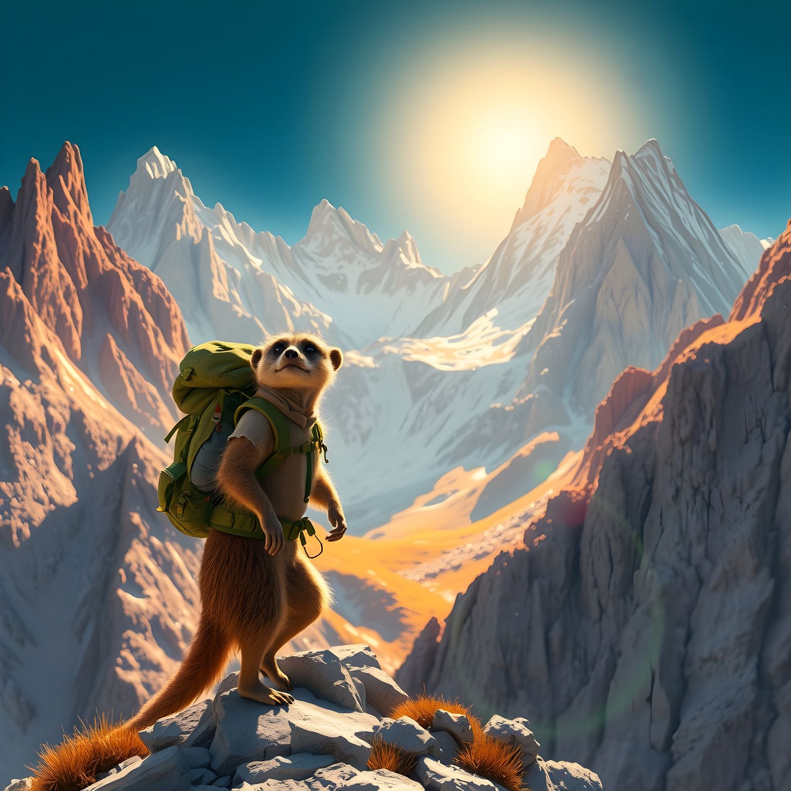 Mountaineer Meerkat Climbing Dolomites in Italy