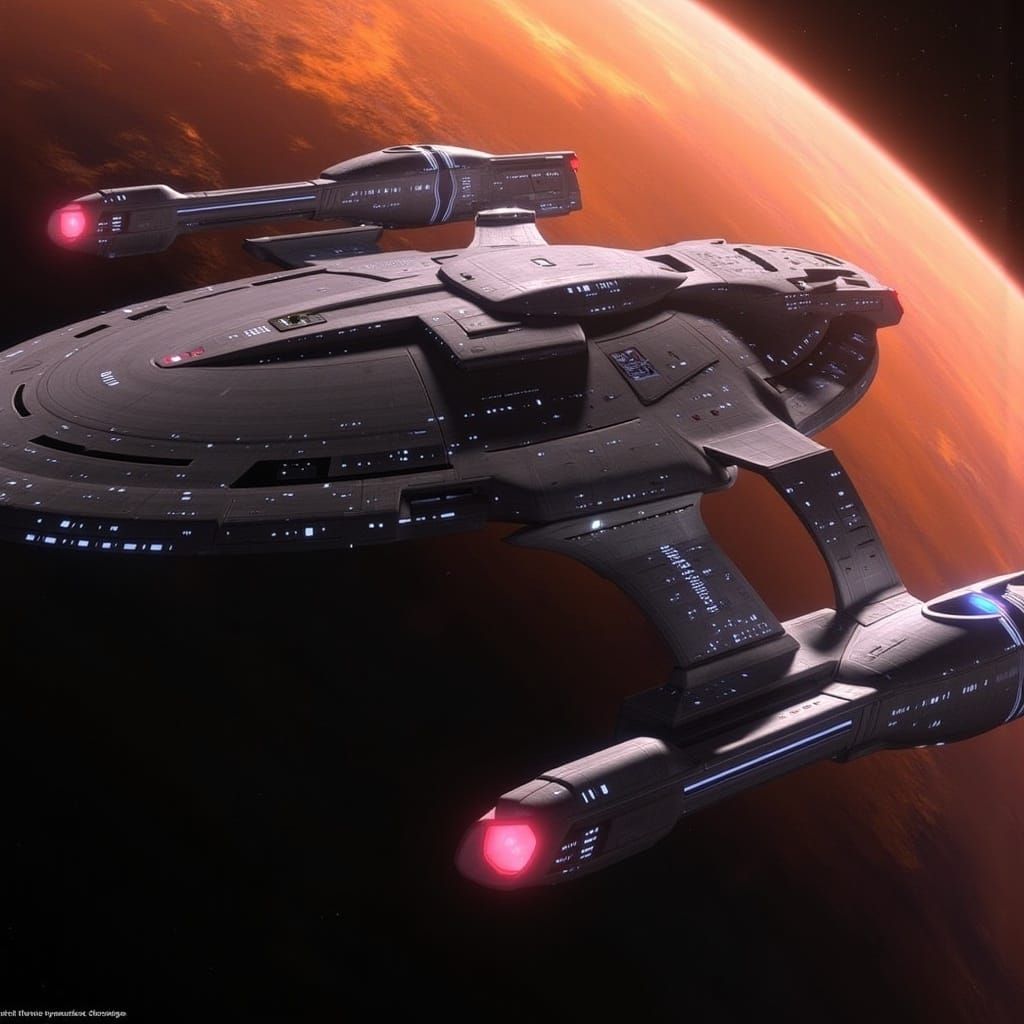 Dramatic Spaceship Over Alien Planet in Sci-Fi Style