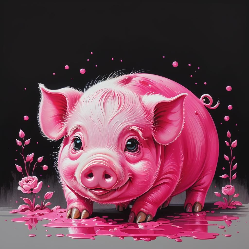 Cute Pink Pig in Gouache Style